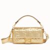 Fendi Baguette Medium Bag In Gold Lambskin With FF Motif