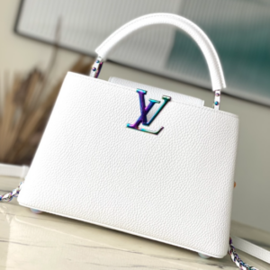 Louis Vuitton White Colorful Gold Buckle Small Capucines BB Handbag – White