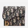Dior Mini Saddle Tri-Fold Wallet In Blue Oblique Canvas