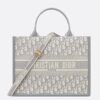Dior Medium Book Tote Bag with Strap in Oblique Embroidery and Grey Calfskin