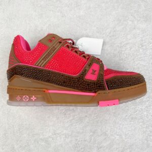 Louis Vuitton Trainer Rhinestone Pink-Brown Low-Top Casual Shoes Sneakers Men's Shoes Women's Shoes 1A8Z6Y