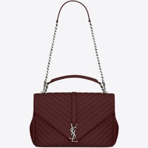 Saint Laurent College Large Bag In Bordeaux Matelasse Leather