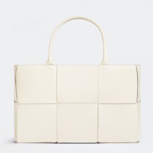 Bottega Veneta Arco Medium Tote In White Intrecciato Lambskin