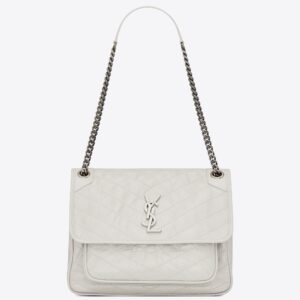 Saint Laurent Medium Niki Bag In White Crinkled Leather