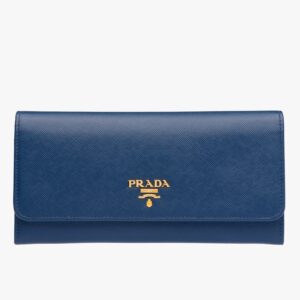 Prada Continental Wallet In Blue Saffiano Leather