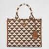 Prada Symbole Small Bag In White/Brown Jjacquard Fabric