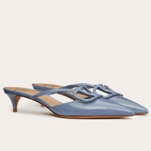 Valentino VLogo Mules 40mm In Blue Patent Leather