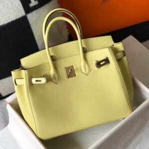 Hermes Birkin 30cm Bag In Jaune Poussin Clemence Leather GHW