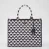 Prada Symbole Large Bag In White/Blue Jjacquard Fabric