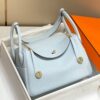 Hermes Lindy 26cm Bag In Blue Brume Clemence Leather GHW