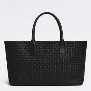 Bottega Veneta Medium Cabat Bag In Black Intrecciato Lambskin