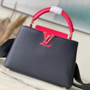 Louis Vuitton Ostrich Pattern Capucines Small Handbag – Black Red