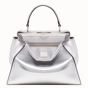 Fendi Peekaboo Medium Bag In Silver Metallic Lambskin
