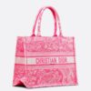 Dior Medium Book Tote Bag In Fluorescent Pink Toile de Jouy Reverse Embroidery
