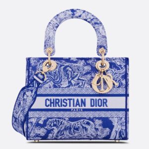 Dior Medium Lady D-Lite Bag In Fluorescent Blue Toile de Jouy Reverse Embroidery