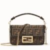 Fendi Mini Baguette Bag In FF Fabric With Black Trim