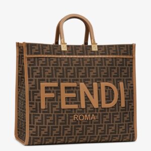 Fendi Sunshine Large Tote Bag in Brown FF Jacquard Fabric