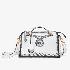 Fendi By The Way Medium Bag In White Printed Leather
